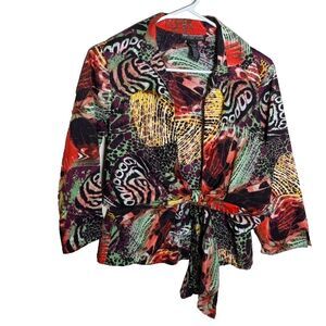 Mischa Jacket Women's Petite Medium Colorful Tie Blazer Short Artsy Printed